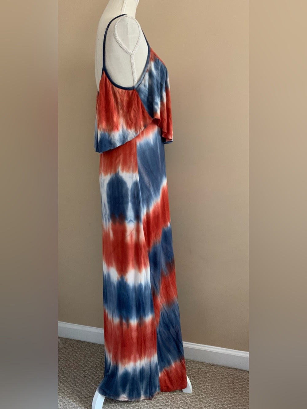 Women’s Coral & Navy Tie-Dye Maxi Dress - Picture 5 of 9